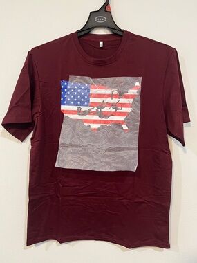Men's Maroon Graphic T-Shirt with American Flag Map
